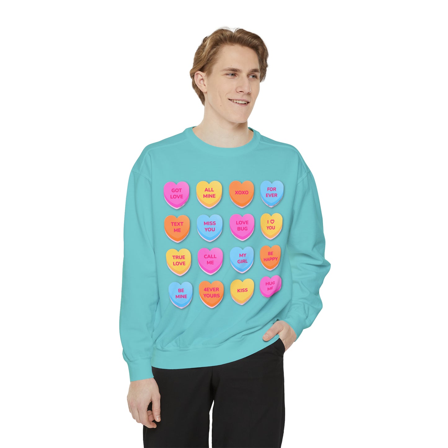 Conversation Hearts Unisex Garment-Dyed Sweatshirt Designed By Nichole Jacklyne