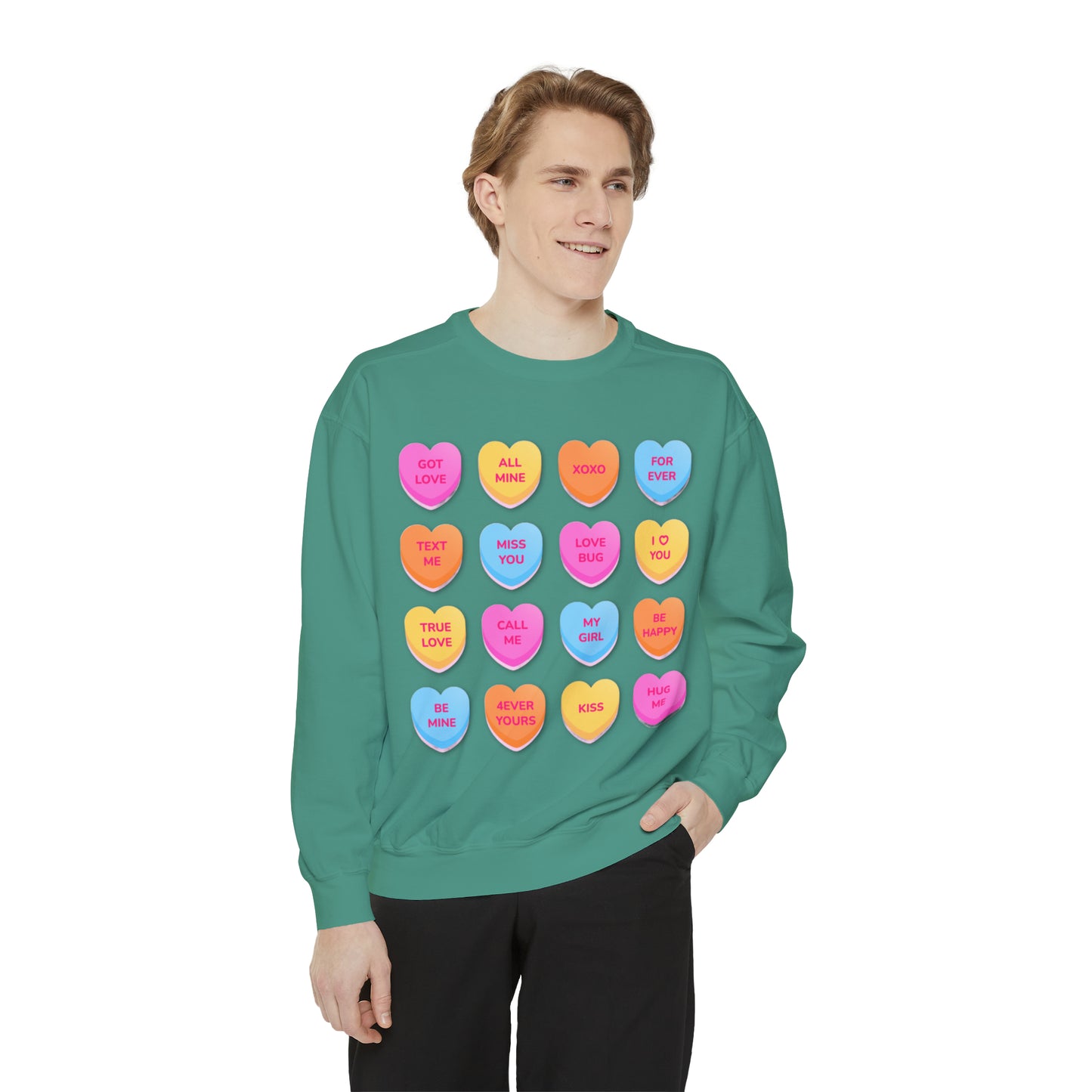 Conversation Hearts Unisex Garment-Dyed Sweatshirt Designed By Nichole Jacklyne