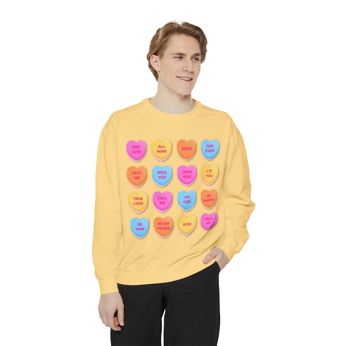 Conversation Hearts Unisex Garment-Dyed Sweatshirt Designed By Nichole Jacklyne