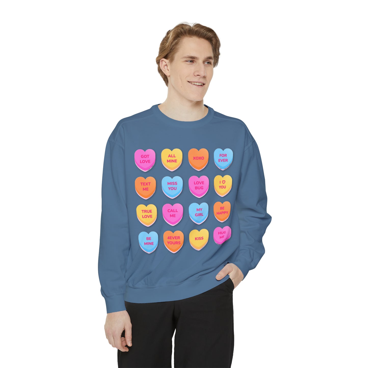 Conversation Hearts Unisex Garment-Dyed Sweatshirt Designed By Nichole Jacklyne