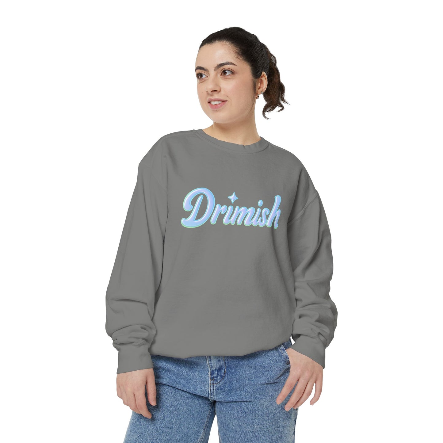 Drimish Script Sweatshirt — Pastel Blue Retro Logo Crewneck