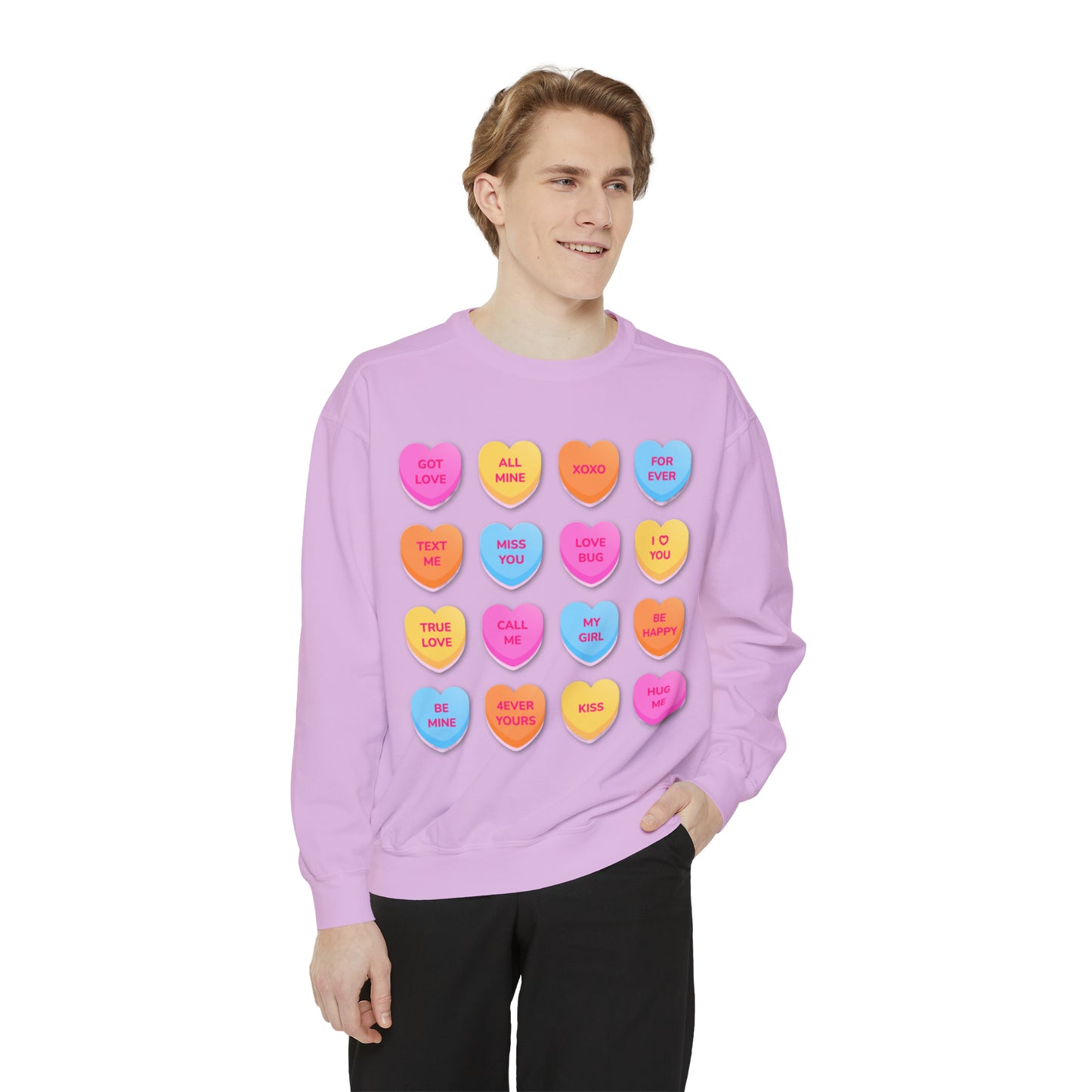 Conversation Hearts Unisex Garment-Dyed Sweatshirt Designed By Nichole Jacklyne