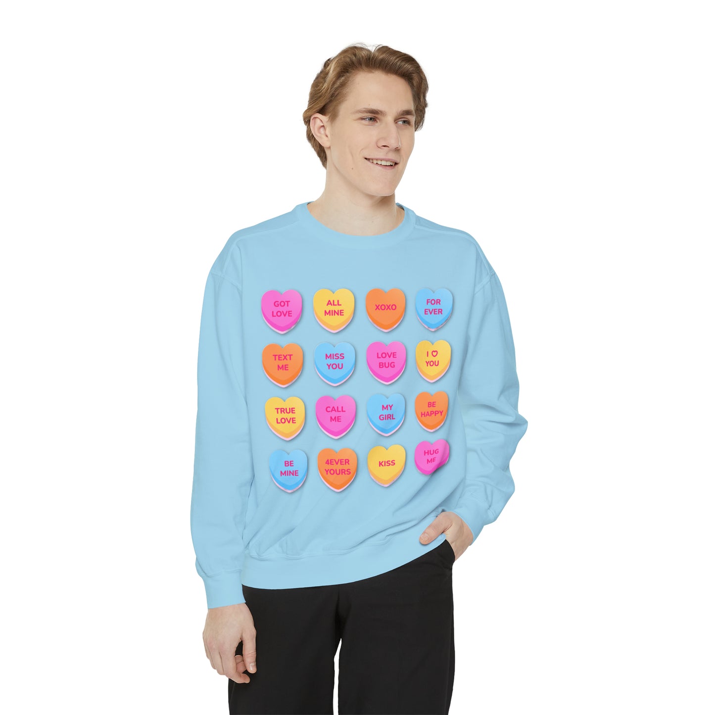 Conversation Hearts Unisex Garment-Dyed Sweatshirt Designed By Nichole Jacklyne