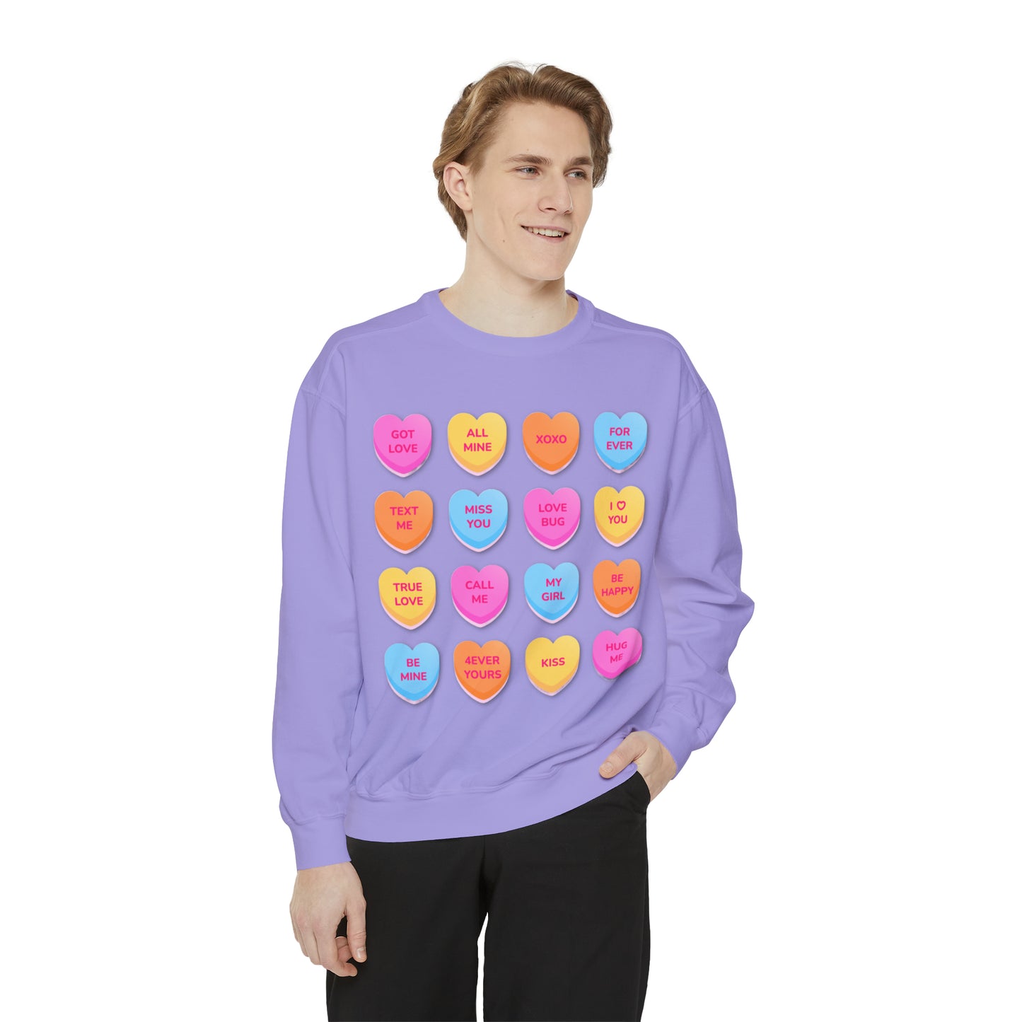 Conversation Hearts Unisex Garment-Dyed Sweatshirt Designed By Nichole Jacklyne