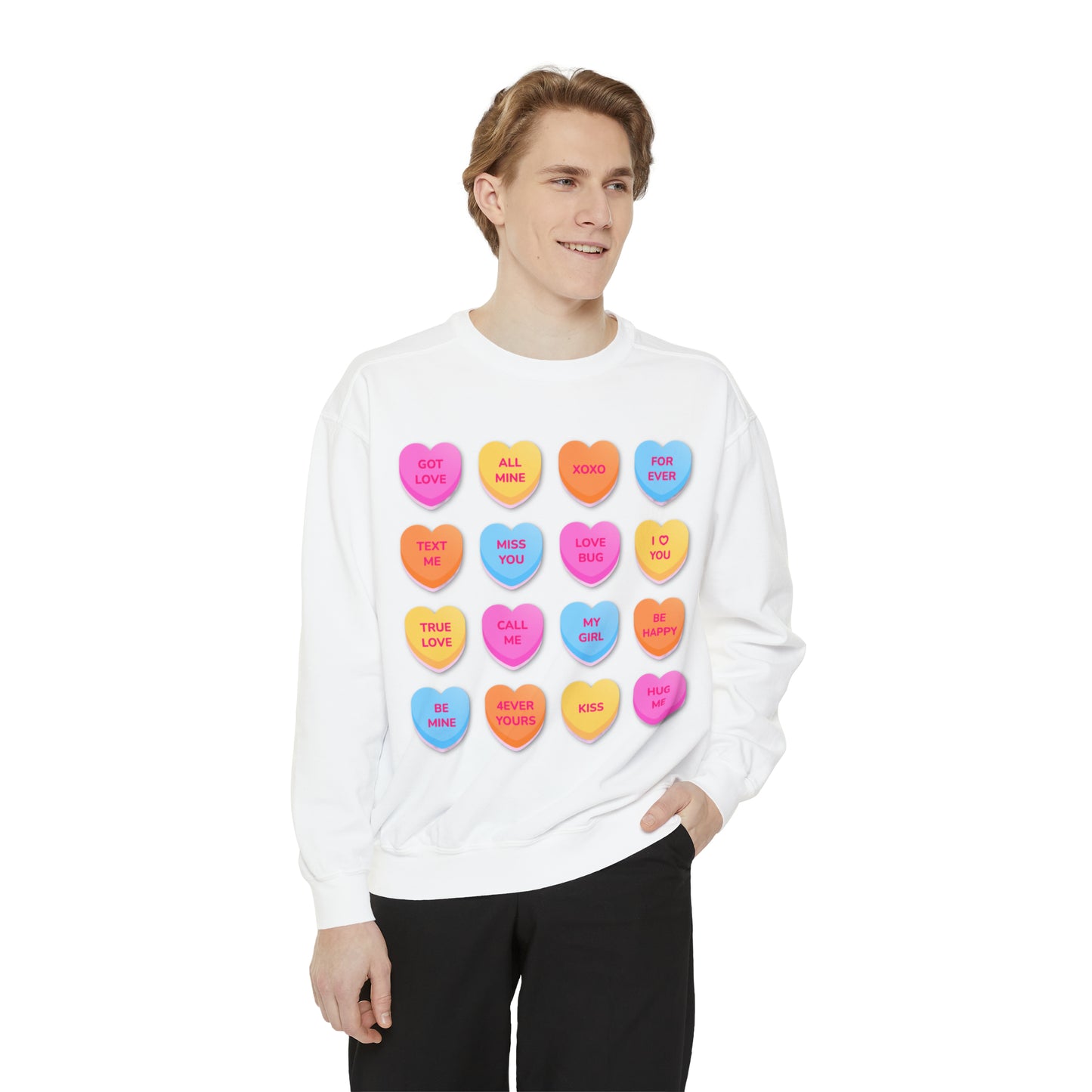 Conversation Hearts Unisex Garment-Dyed Sweatshirt Designed By Nichole Jacklyne