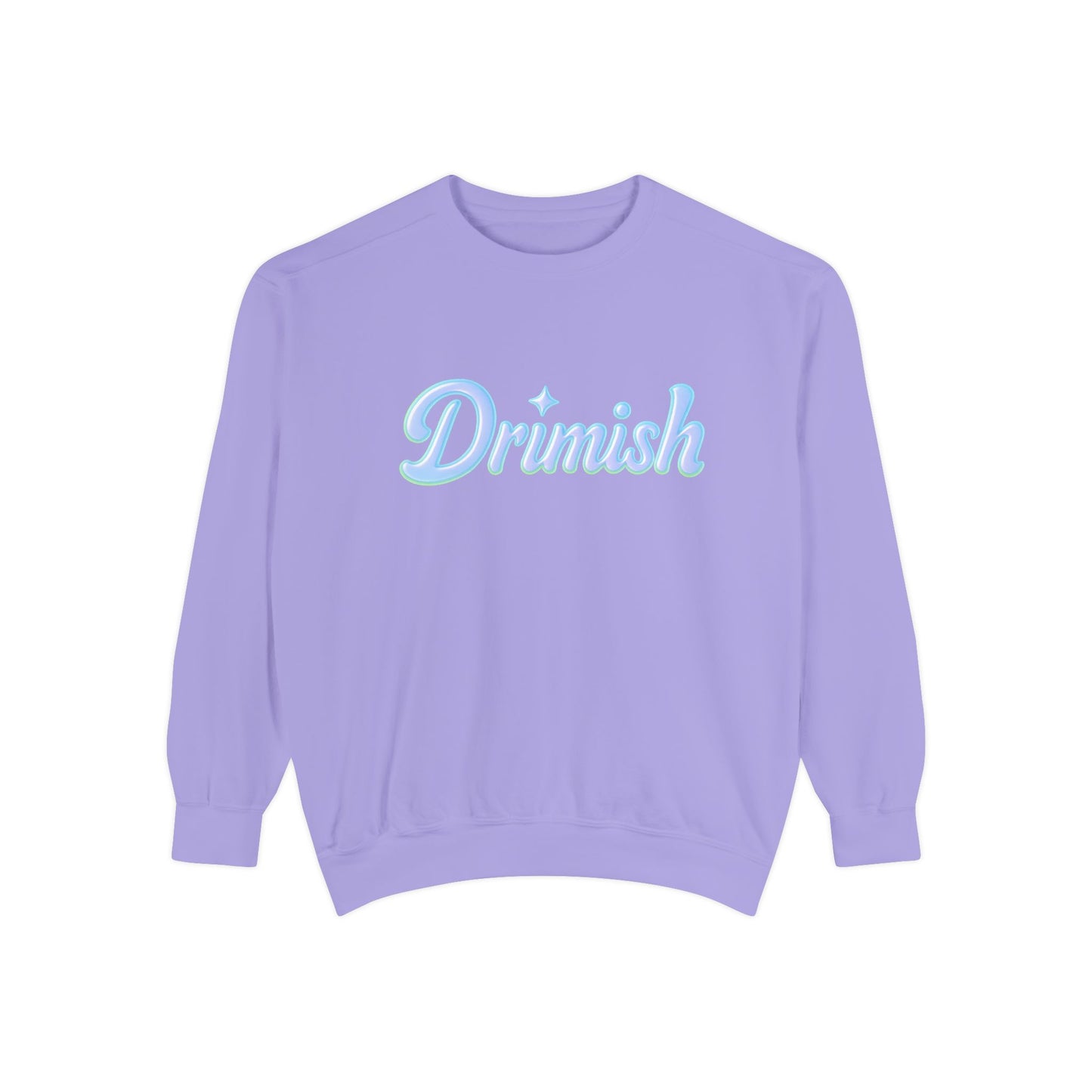 Drimish Script Sweatshirt — Pastel Blue Retro Logo Crewneck
