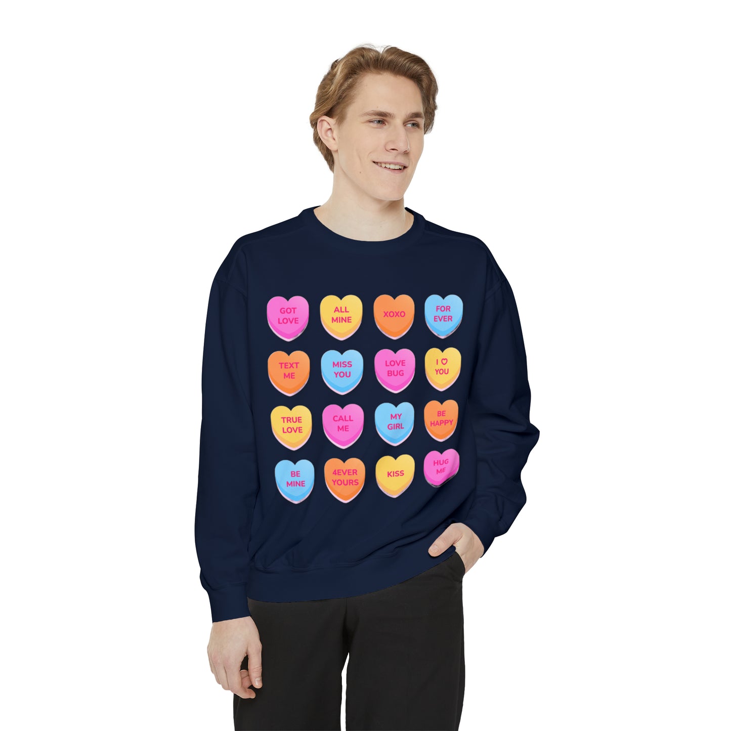 Conversation Hearts Unisex Garment-Dyed Sweatshirt Designed By Nichole Jacklyne