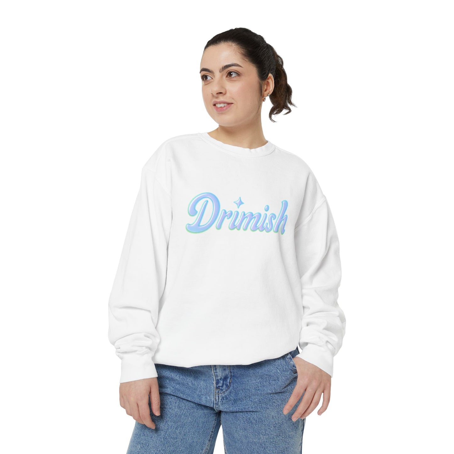 Drimish Script Sweatshirt — Pastel Blue Retro Logo Crewneck