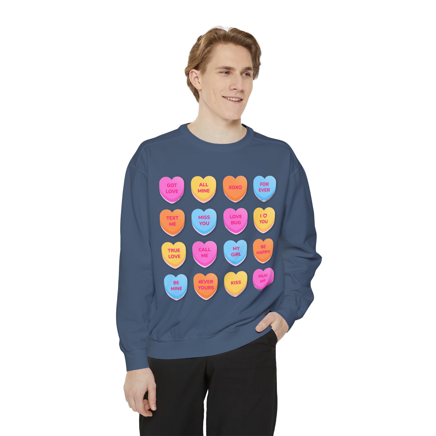 Conversation Hearts Unisex Garment-Dyed Sweatshirt Designed By Nichole Jacklyne