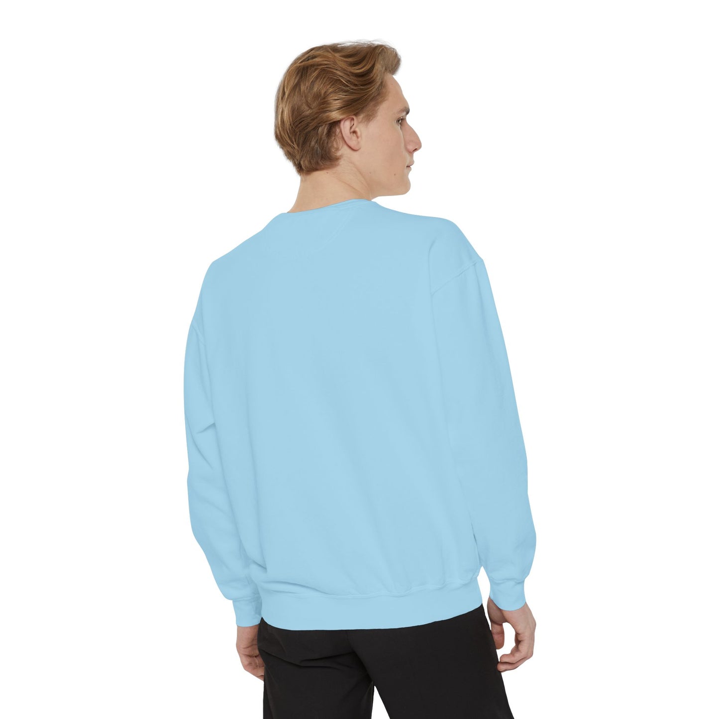 Drimish Script Sweatshirt — Pastel Blue Retro Logo Crewneck