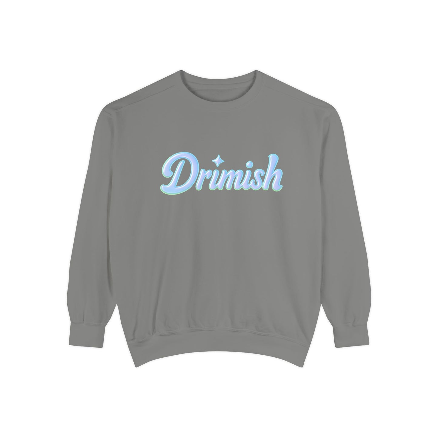 Drimish Script Sweatshirt — Pastel Blue Retro Logo Crewneck