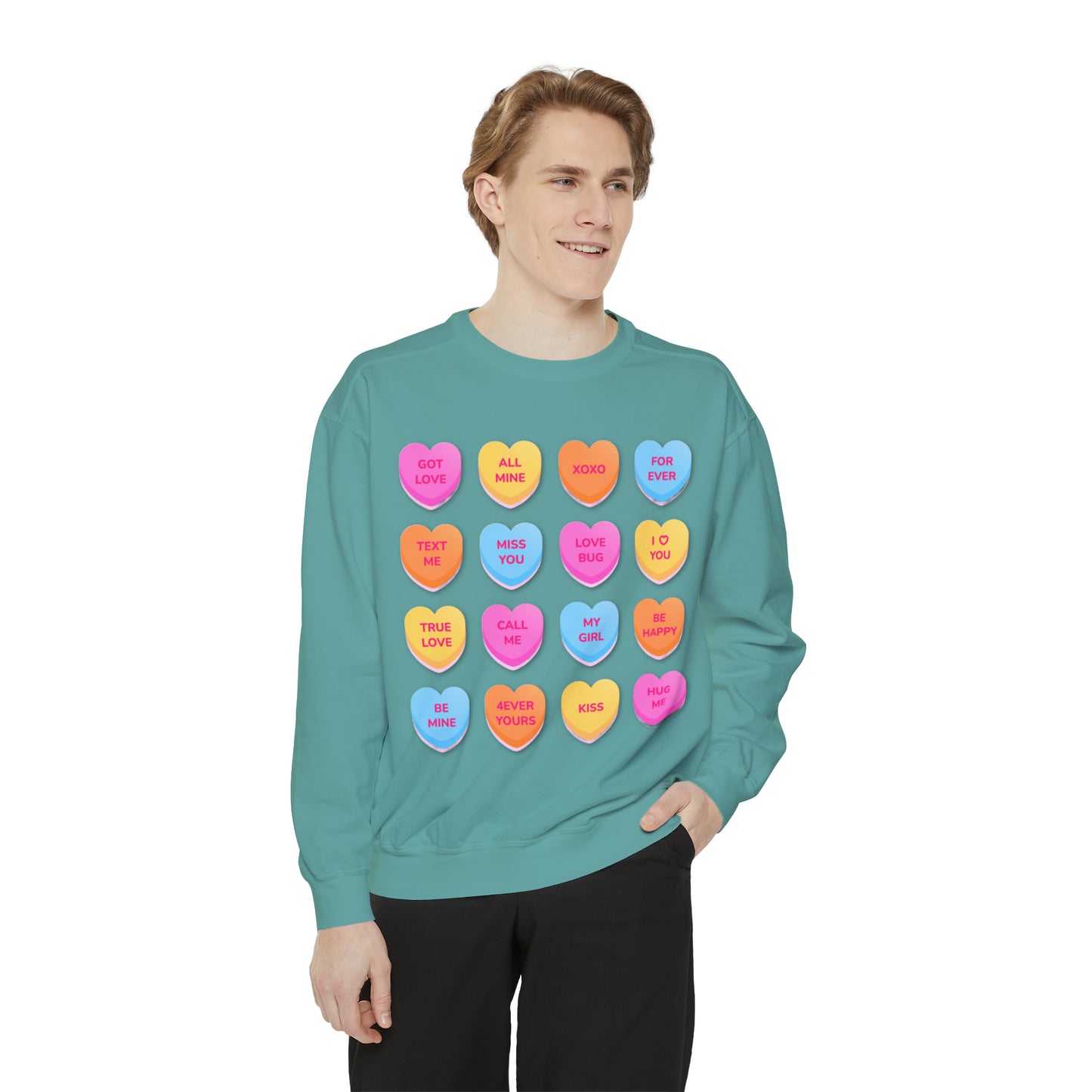 Conversation Hearts Unisex Garment-Dyed Sweatshirt Designed By Nichole Jacklyne