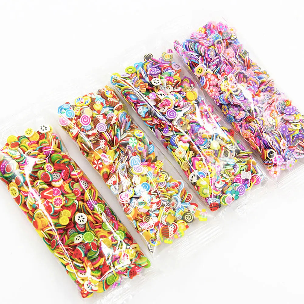 For Fun Mixed 3D Fruit Slices 1000pcs Soft Clay Slime Animal Flower Slice Resin Filler for Nail Art Epoxy Mold DIY Crafts Making