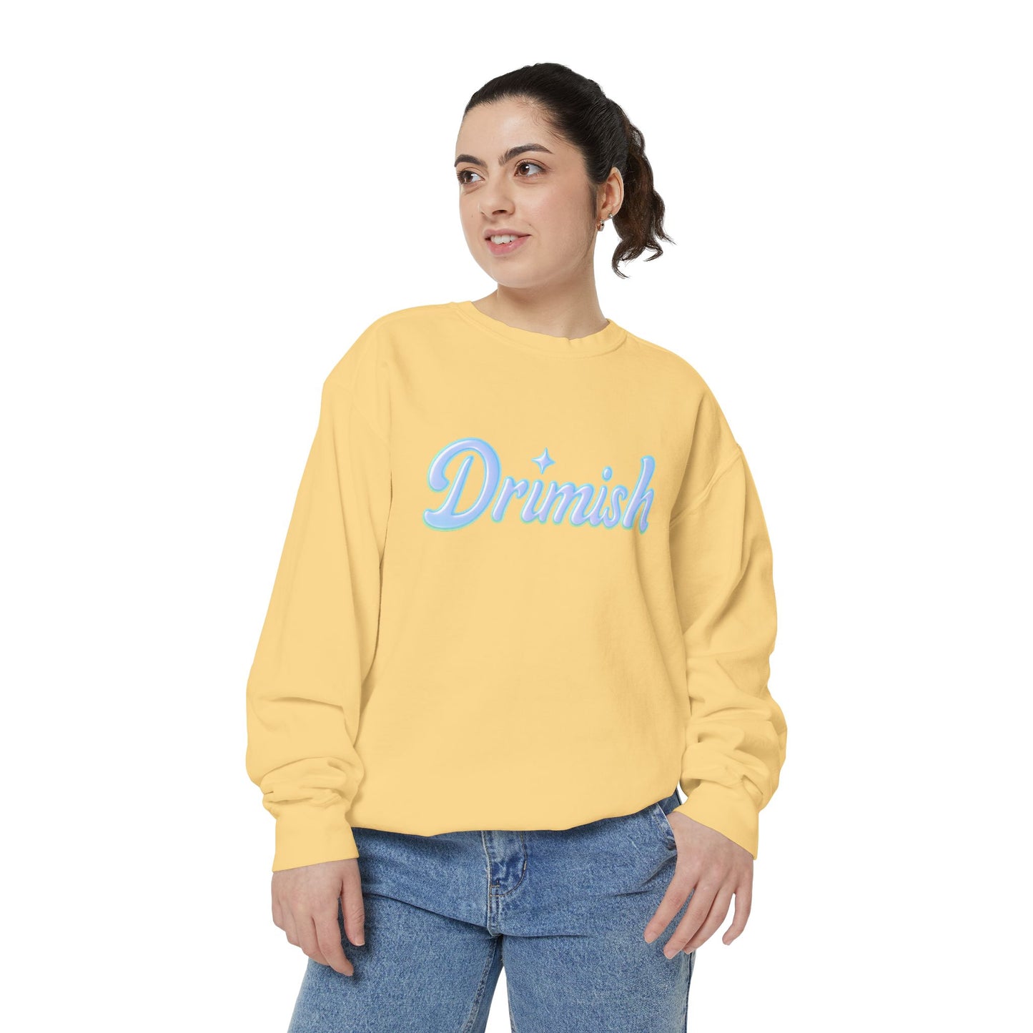 Drimish Script Sweatshirt — Pastel Blue Retro Logo Crewneck