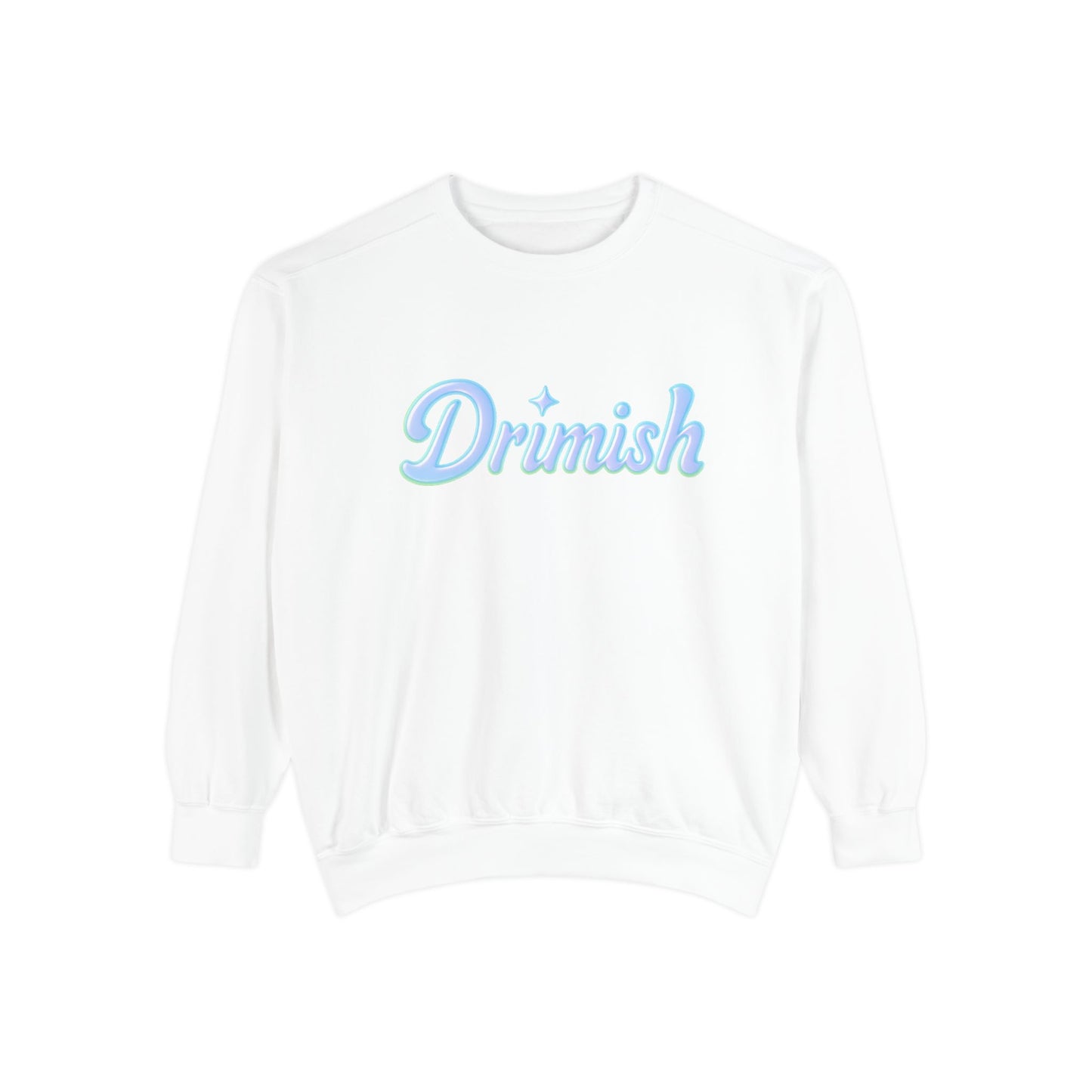 Drimish Script Sweatshirt — Pastel Blue Retro Logo Crewneck