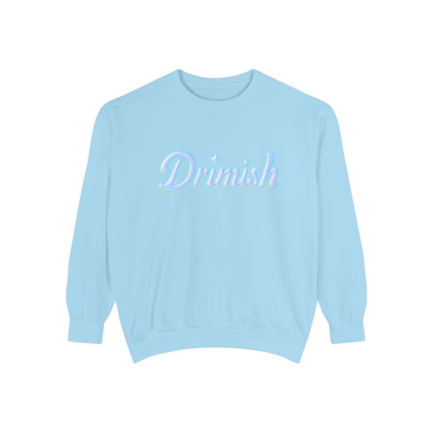 Drimish Script Sweatshirt — Pastel Blue Retro Logo Crewneck
