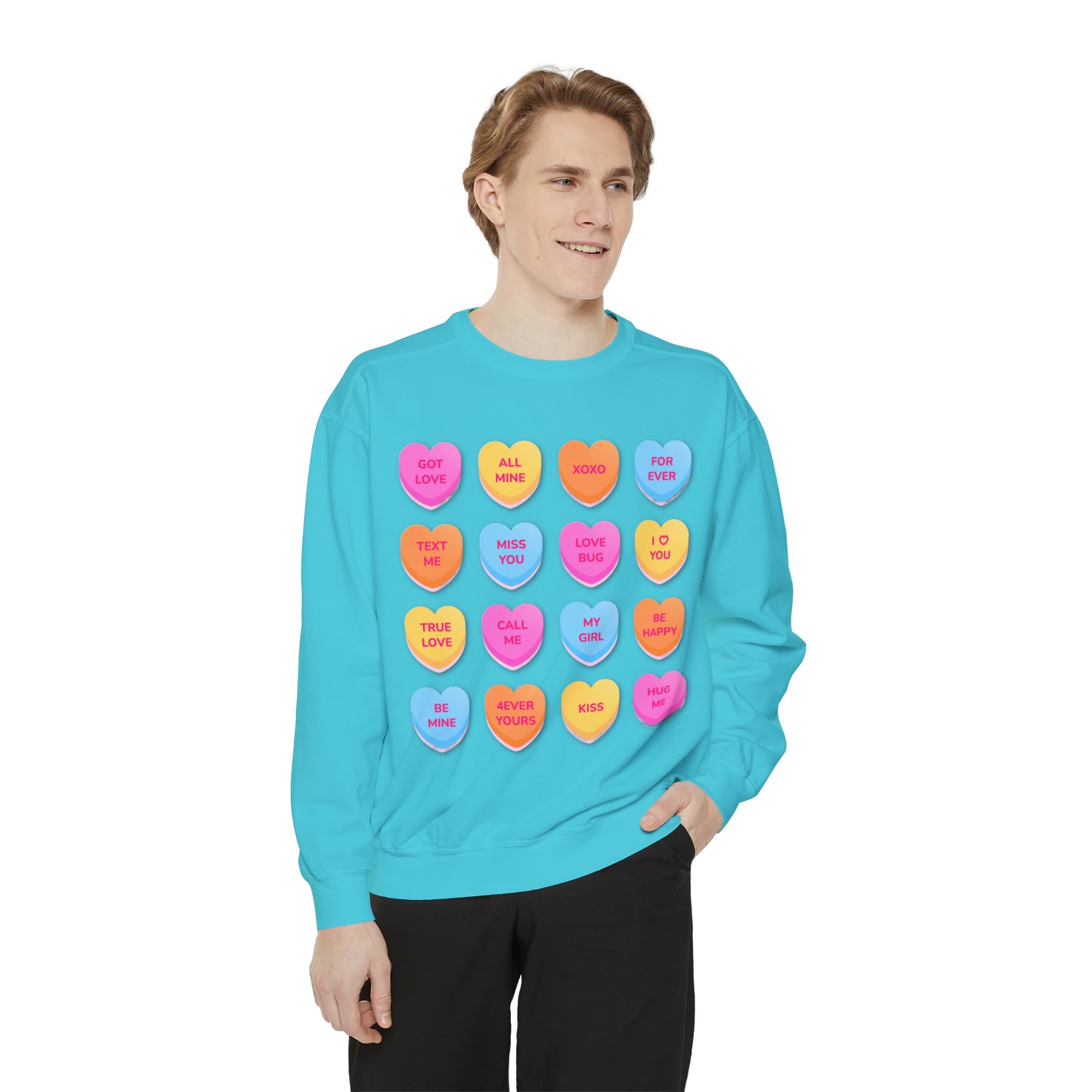 Conversation Hearts Unisex Garment-Dyed Sweatshirt Designed By Nichole Jacklyne