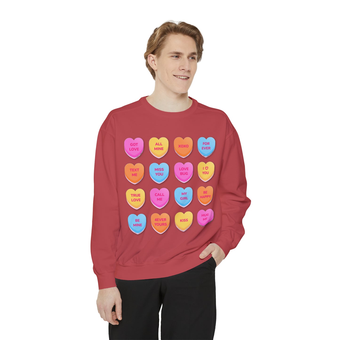 Conversation Hearts Unisex Garment-Dyed Sweatshirt Designed By Nichole Jacklyne