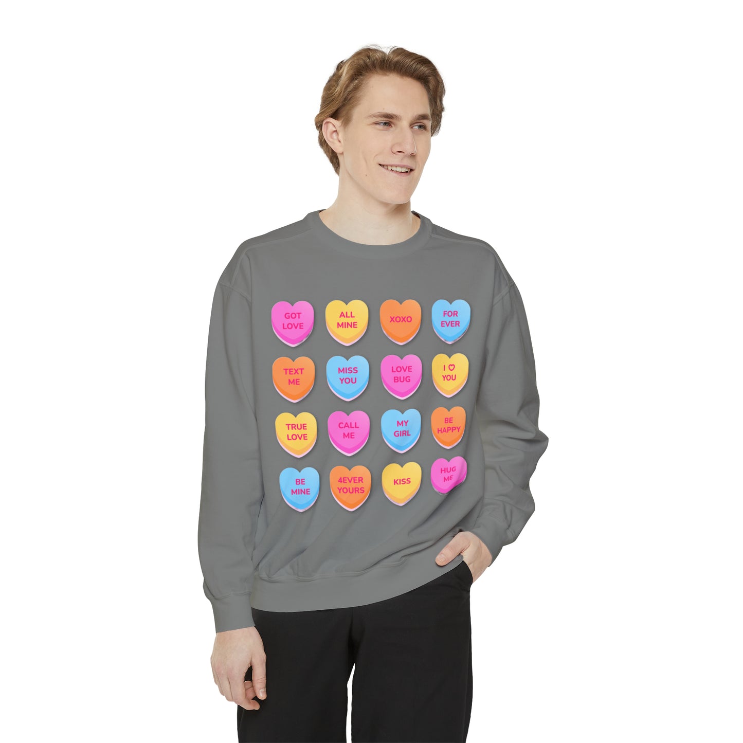 Conversation Hearts Unisex Garment-Dyed Sweatshirt Designed By Nichole Jacklyne