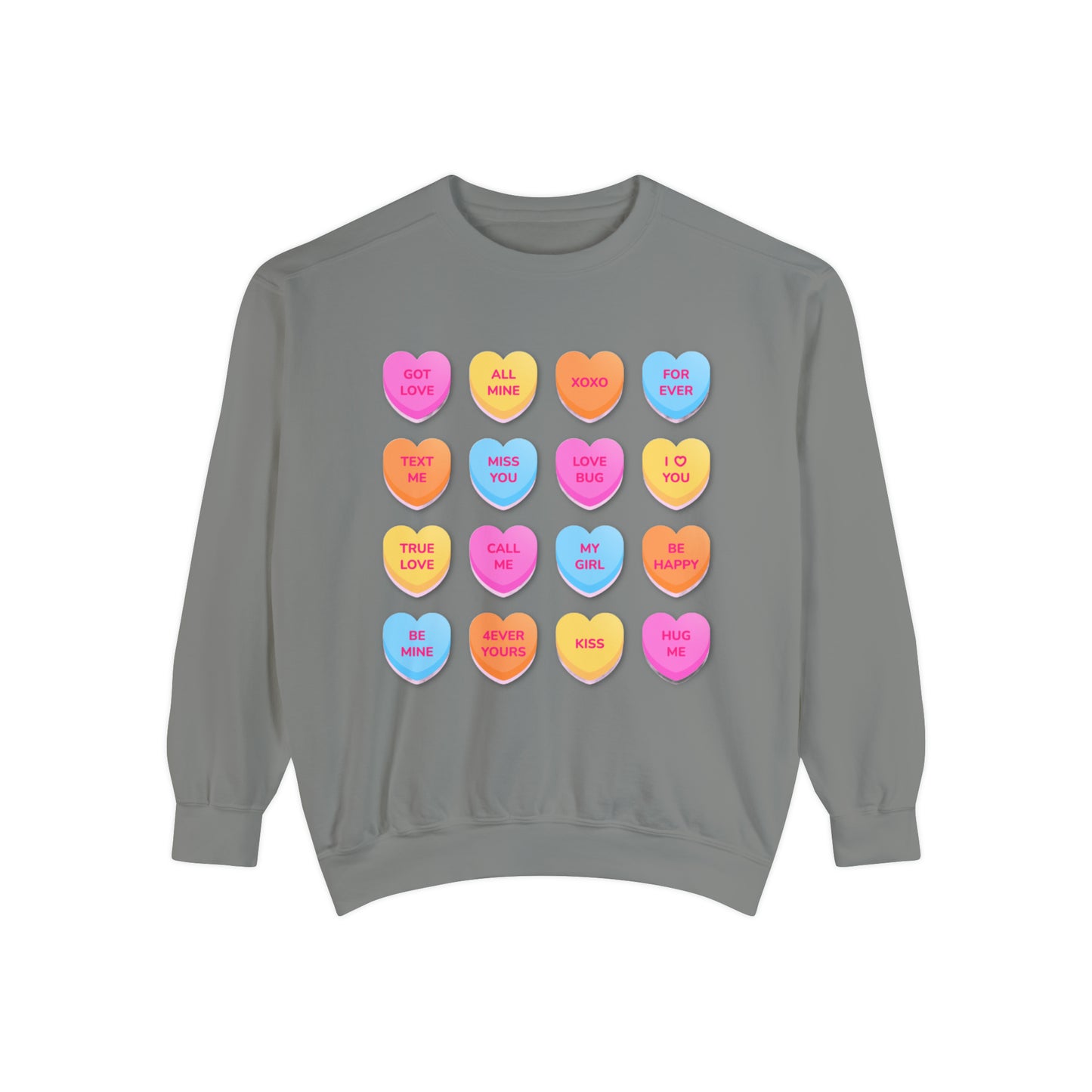 Conversation Hearts Unisex Garment-Dyed Sweatshirt Designed By Nichole Jacklyne