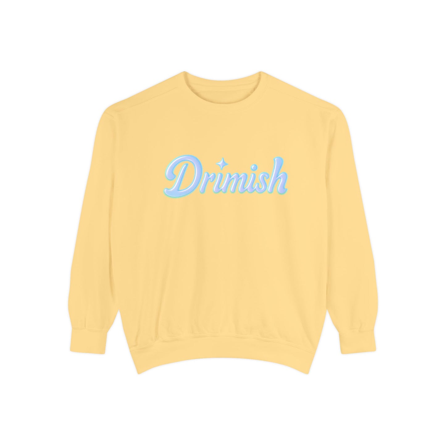 Drimish Script Sweatshirt — Pastel Blue Retro Logo Crewneck