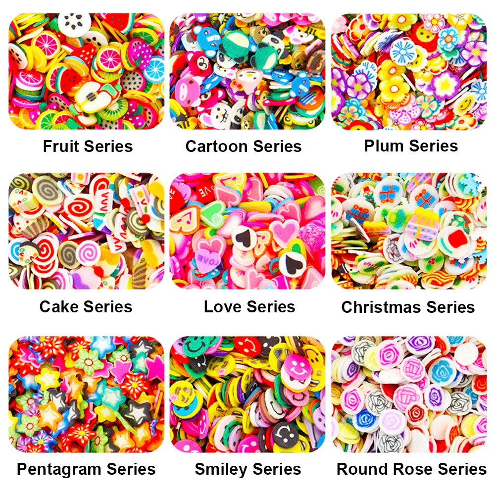 For Fun Mixed 3D Fruit Slices 1000pcs Soft Clay Slime Animal Flower Slice Resin Filler for Nail Art Epoxy Mold DIY Crafts Making