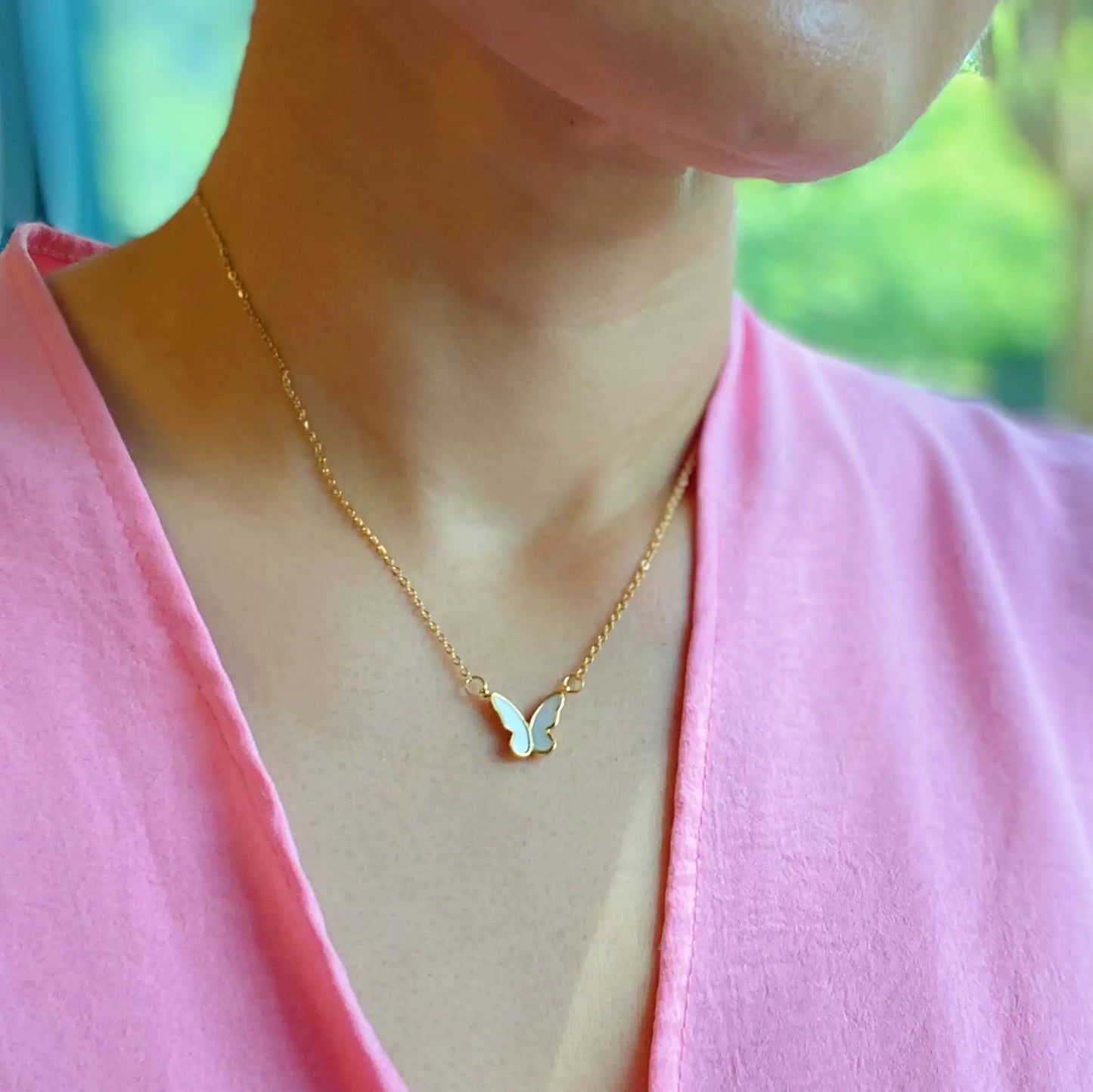 Golden Shell Butterfly Necklace: Stainless Steel